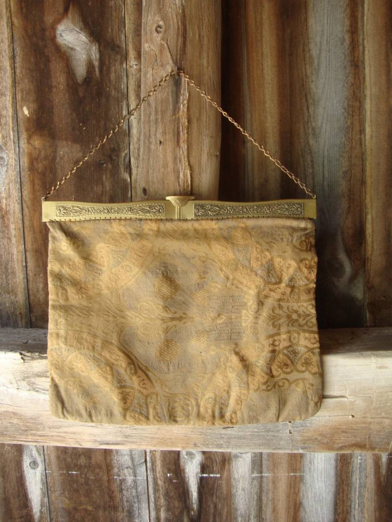 Antike Edwardian Scharnier Rahmen Große Geldbörse Mit Kettengriff Und Jugendstil Stoff Downton von Piggleyspassion