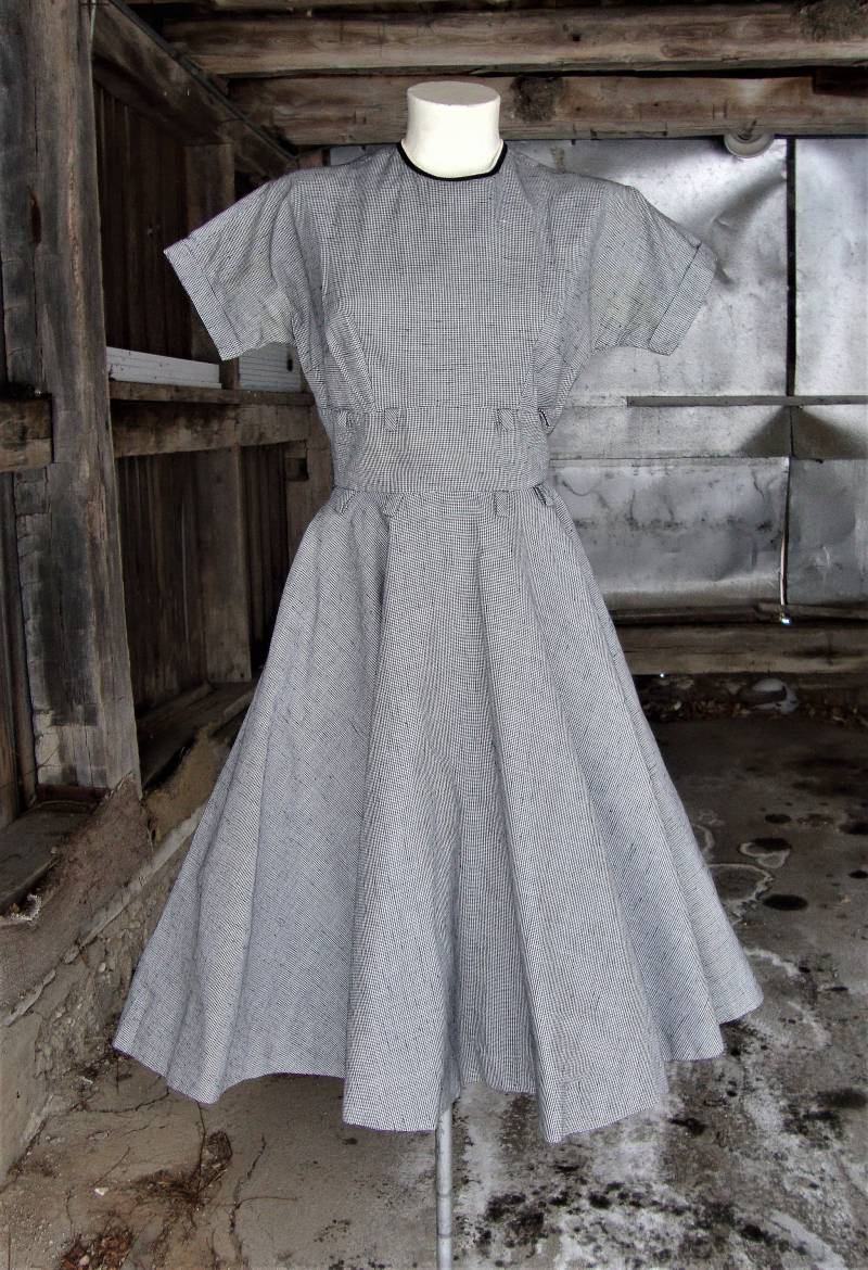 Vintage 1950Er Schwarz-Weiß Baumwollmischung Rockkleid Xs-S von Piggleyspassion