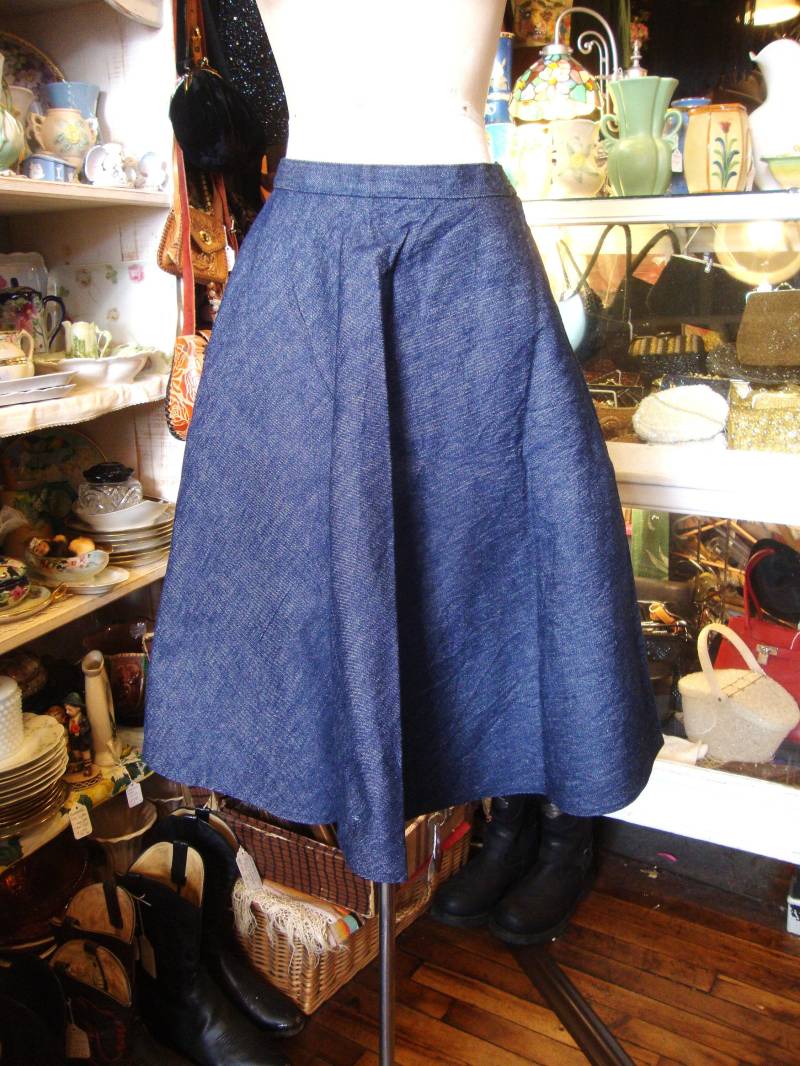 Vintage 1950S Denim Tellerrock Baumwoll Flanell Unterrock, 30-31" Taille von Piggleyspassion