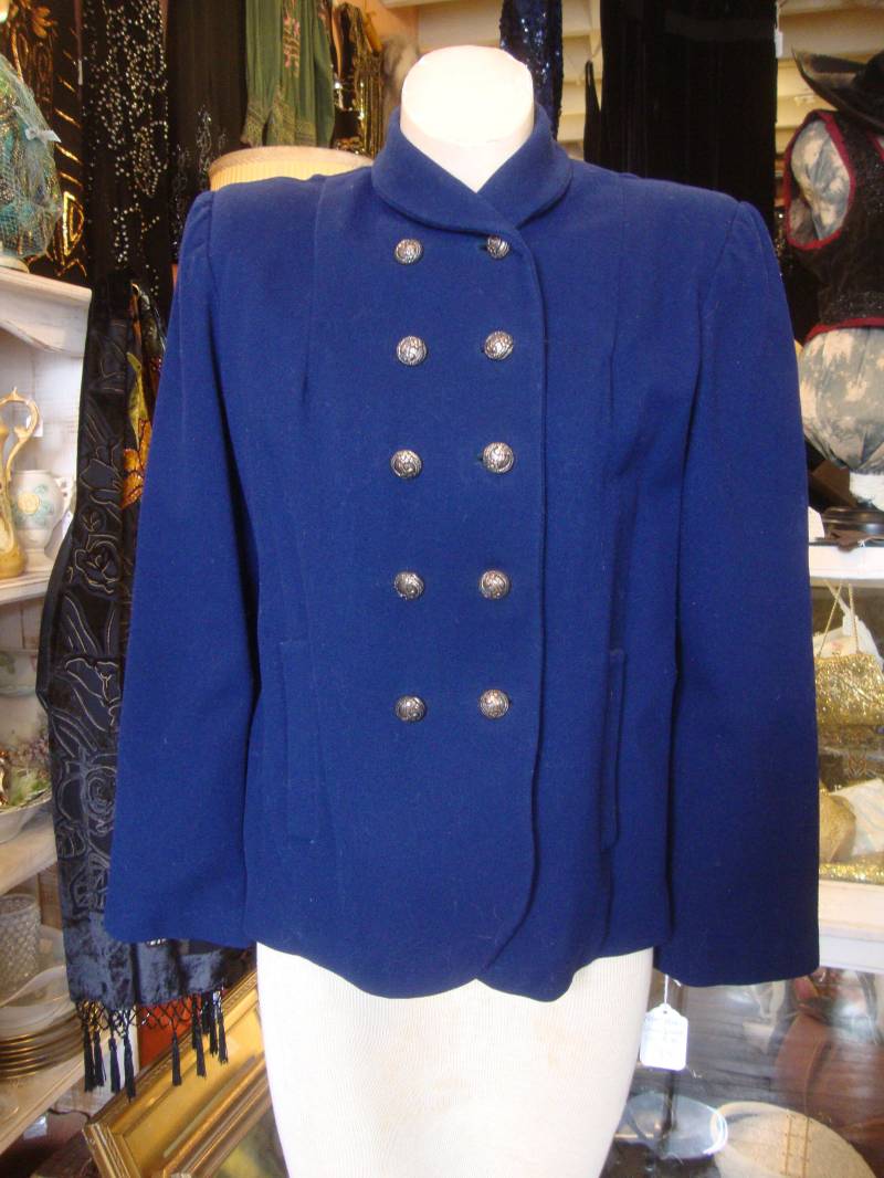 Vintage 40Er Jahre Blaue Wolljacke Blazer Jacke S-M von Piggleyspassion