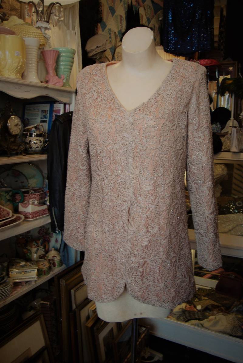 Vintage Perlen-Spitzentop 1980S Abendkleid, Größe 8 von Piggleyspassion