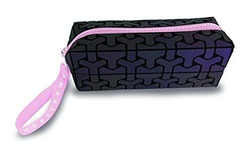 Pigna, Monochrome REFLECTIVE Etui, schwarz mit Reißverschluss und pinkfarbenem Zipper, einzeln verpackt von Pigna