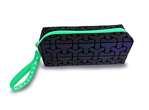Pigna, Monochrome REFLECTIVE Umschlagtasche, schwarz mit Reißverschluss und grünem Zieher, einzeln verpackt von Pigna