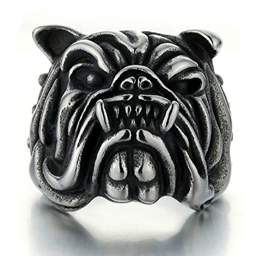 Bulldog Ring für Männer, Vintage Gothic Pitbull Bull Hund Mops Hundekopf Biker Ring, Wikinger Tierringe Schmuck Pet Lovers Geschenke (18.1) von PikaLF