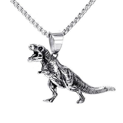 Dinosaurier-Halskette für Männer, Hip Hop Dinosaurier Halskette, Tyrannosaurus Rex-Anhänger-Halskette mit 23,6-Zoll-Kette, Punkrock-Dinosaurier-Anhänger aus Edelstahl, Jahrgang Tier T-Rex Halskette von PikaLF