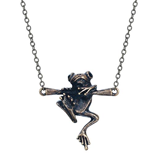 Frosch Halskette für Männer, nordische Wikinger Frosch Anhänger Halskette mit 17,7 "Kette, süße hängende Frosch Halskette, Vintage Frosch Totem Amulett Halskette, Punk Tier Frosch Schmuck (Bronze) von PikaLF