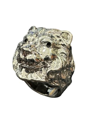 Gold Löwenkopf Ring für Männer, Nordischer Wikinger Löwe mit Mähne, Löwentotem Ring, Heavy Metal Rock Punk Stil Gothic Biker Ring, Amulett Ring, Wikinger Tierschmuck Geschenk (18.9, Silber) von PikaLF