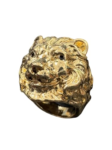 Gold Löwenkopf Ring für Männer, Nordischer Wikinger Löwen Ring mit Strass Kristallauge, Heavy Metal Rock Punk Stil Gothic Biker Cross Ring, Löwe Totem Amulett Ring, Punk Tier Löwe Schmuck(21.4) von PikaLF