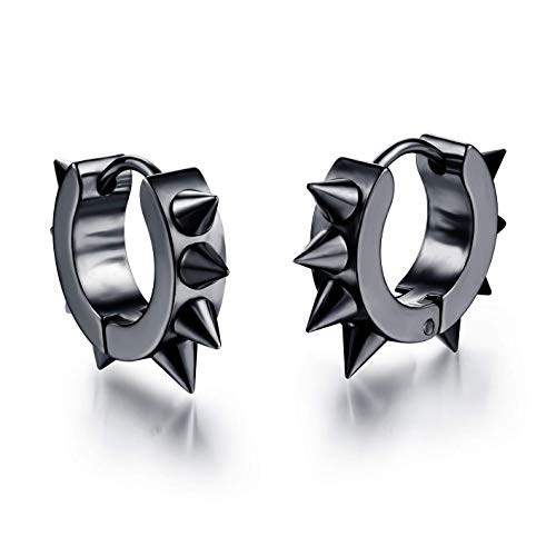 Goth Rivet Ahle Spike Huggies Piercing Creolen für Männer, Creolen Huggie Ohr Ohrstecker Schmuck, Edelstahl Punk Ohrstecker Hypoallergen, Einzigartige Ohrringe Geschenk für Männer Jungen (Schwarz) von PikaLF