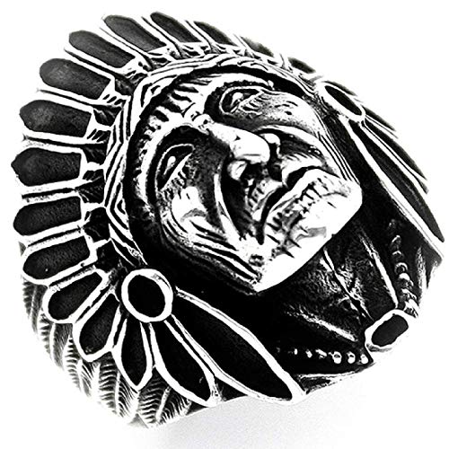 Indian Chief Ring für Männer, Indianerringe, Spirit Of The Warrior Ring, Indian Headdress Ring, Tribal Amulet Ring, Punk-Stil Indian Skull Jewelry Geschenk für Männer Boys (17.3) von PikaLF