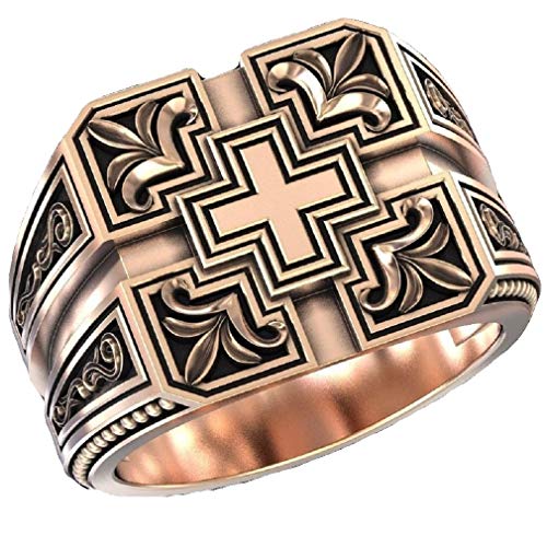 Kreuzring für Männer, christlicher religiöser Ring, Vintage geschnitzte Bandringe, Retro-Kreuztotemring, gotischer Kreuzamulettring, Punkkreuz-Siegelring, Taufe Christlicher Schmuck (18.1, Gold) von PikaLF