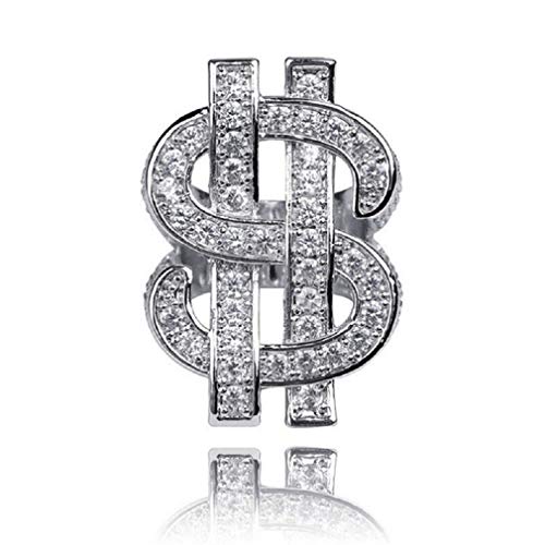 Kristall-Dollarzeichen-Ring für Männer,Iced Out Zirkonia US-Dollar-Ring, Hip-Hop-Dollar-Symbol-Ring, Punk Rock Ring für Rapper, Dollar Geld Amulett Ring, Dollar Andenken Schmuck(18.1, Silber) von PikaLF