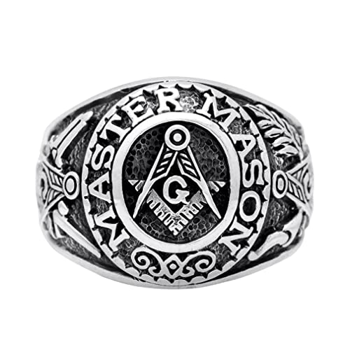 PikaLF Master Freimaurer Ring für Männer, Kompass Freimaurer Ring, Freimaurer Symbol Freimaurer Ringe, Hip Hop Biker Ring, Religiöser Amulett Ring, Punk Freimaurer Schmuck (19.8) von PikaLF