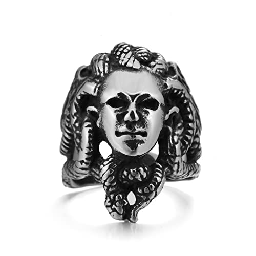 Medusa-Ring für Männer, griechische Mythologie Medusa Schlangenring, Edelstahl nordischen Wikinger Medusa Kopf Ring, Jahrgang Medusa Schlange Totem Amulett Ring, Punk Medusa Schmuck Geschenk (21.4) von PikaLF