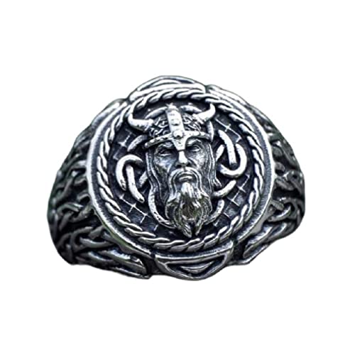 Odin Ring für Männer, nordischer Wikinger Odin Kopf Ring, Wikinger Keltischer Knoten Ring, Vintage Kelte Odin Amulett Ring, Odin Krieger Totem Stammesring Silber Schwarz, Punk Wikinger Schmuck (18.1) von PikaLF