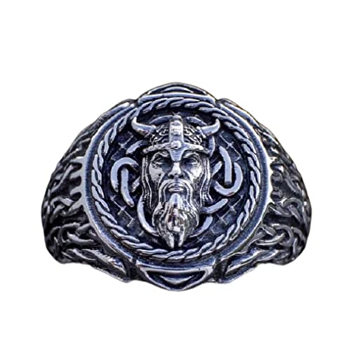 Odin Ring für Männer, nordischer Wikinger Odin Kopf Ring, Wikinger Keltischer Knoten Ring, Vintage Kelte Odin Amulett Ring, Odin Krieger Totem Stammesring Silber Schwarz, Punk Wikinger Schmuck (19.8) von PikaLF