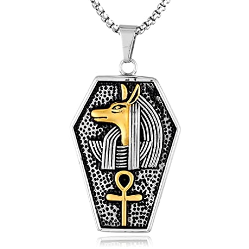 PikaLF Anubis Halskette für Männer, Ankh Kreuz Halskette, ägyptischer Anubis Kopf Anhänger Halskette mit 23,6" Kette, Retro Wolf Tribe Amulett Halskette von PikaLF