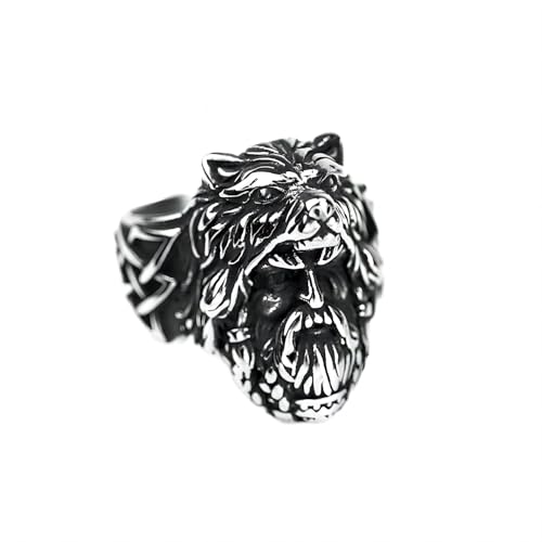 PikaLF Bärenring für Männer, nordischer Wikinger-Bärenkopfring, Bärenmann-Kriegerringe, Retro-Bären-Totemringe, Bärenamulett-Ring, silberner schwarzer Biker-Ring-Punk-Tier-Bärenschmuck (18.9) von PikaLF