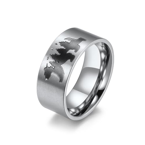PikaLF Bärenring für Männer, nordischer Wikinger-Bärenkopfring, Retro-Tierring mit graviertem Bären und Wald, Vintage-Bären-Totem-Amulett-Ring, Hip-Hop-Biker-Ring, Punk-Tierbären-Schmuck (19.8) von PikaLF
