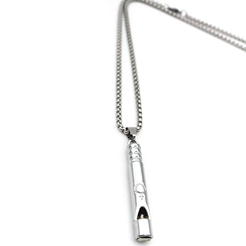 PikaLF Emergency Survival Whistle Anhänger Halskette für Männer Frauen, Titan Steel Laute Coach Whistle Halskette mit 27,6-Zoll-Kette, tragbare Schlüsselbundpfeife für Lebensrettung (Silver) von PikaLF