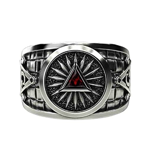 PikaLF Freimaurer Ring für Männer, Kristalldreieck Freimaurer Ring, Freimaurer Symbol Freimaurer Ringe, Hip Hop Biker Ring, Religiöser Amulett Ring, Punk Freimaurer Schmuck (17.3, Silber) von PikaLF