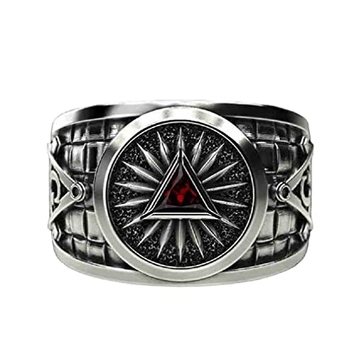 PikaLF Freimaurer Ring für Männer, Kristalldreieck Freimaurer Ring, Freimaurer Symbol Freimaurer Ringe, Hip Hop Biker Ring, Religiöser Amulett Ring, Punk Freimaurer Schmuck (Silver, 18.1) von PikaLF