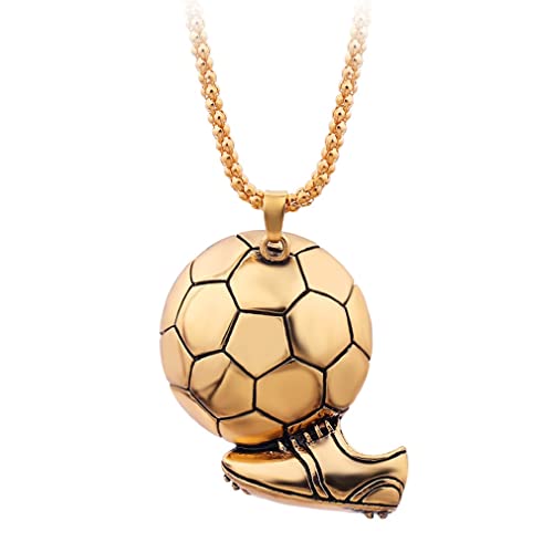 PikaLF Fußball-Ball-Halskette für Männer, Fußball-Sneaker-Anhänger-Halskette mit 23,6 "Kette, Fußballschuh-Halskette, Sport-Charme-Halskette, Fußball-Denkmal-Schmuck Fußball (Gold) von PikaLF