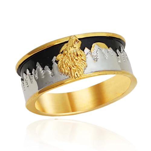PikaLF Heulender Wolfsring für Männer, nordischer Wikinger-Wolfskopfring, Retro-Wolfstotemringe, Wolfsmondring, Amulettring, Tierwolfschmuck (17.3) von PikaLF