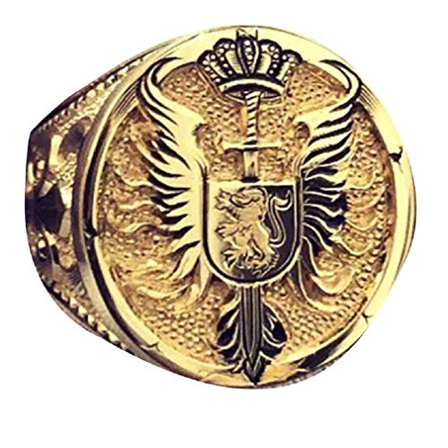 PikaLF Löwenring für Männer, nordischer Wikinger-Löwenkopfring, goldener Löwenkronenring, gotischer Schwertschild-Flügelring, Hip-Hop-Löwen-Siegelring, Vintage-Löwentotem-Amulettring (17.3) von PikaLF
