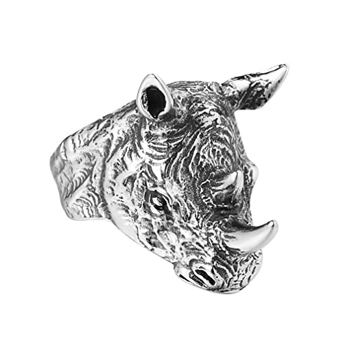 PikaLF Nashorn-Ring für Männer, Nashorn-Ring, Edelstahl nordischer Wikinger-Nashorn-Kopf-Ring, Vintage Nashorn-Kopf-Totem-Amulett-Ring, Punk-Tier-Nashorn-Schmuck-Geschenk für Männer und Jungen (18.9) von PikaLF