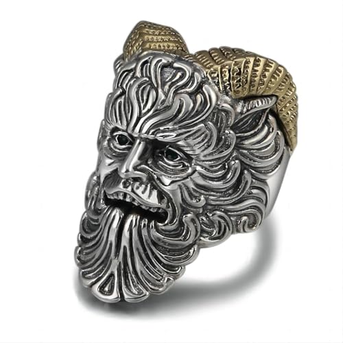 PikaLF Satan Kopf Ring für Männer, nordischer Wikinger Satan Ziege Schädel Ring, Satan Ziege Gold Horn Ring, Punk Dämon Schädel Ring, Hip Hop Biker Ring, Wikinger satanischer Schmuck (18.9) von PikaLF