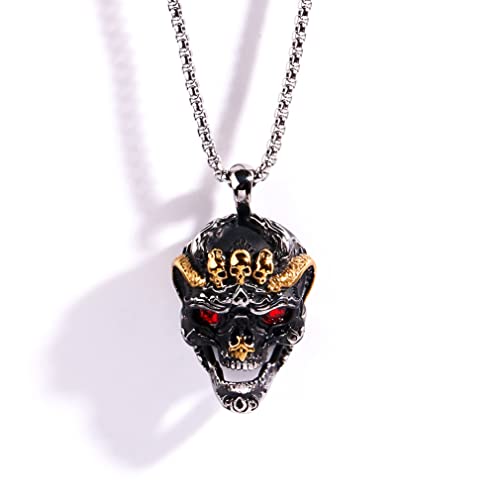 PikaLF Schädel Halskette für Männer, Gothic Dämon Schädel Kopf Halskette, Red Eye Schädel Halskette, Wikinger Schädel Anhänger Halskette mit 23,6" Kette, Hip Hop Halskette, Punk Schädel Schmuck von PikaLF