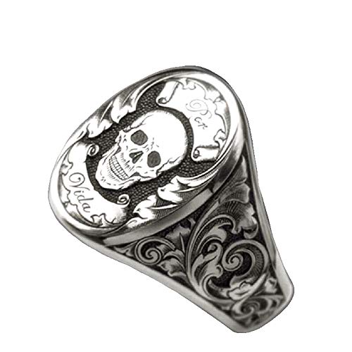 PikaLF Schädelring für Männer, nordischer Wikinger-Schädel-Kopfring, Vintage-Schädel-Totem-Amulett-Ring, Halloween-Biker-Ring, Hip-Hop-Ring, Punkrock-Schädel-Schmuckgeschenk für Männer Jungen (20.6) von PikaLF