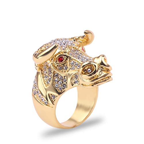 PikaLF Stierkopfring aus Zirkonia für Männer, Stierschädelring mit roten Augen, Hornring mit Stierkopf aus Kristall, Biker-Ring mit Stierstamm, Amulettring mit Sternbild Stier (21.4, Gold) von PikaLF