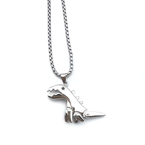 PikaLF Winzige süße Dinosaurier-Halskette für Männer, bewegliche Dinosaurier-Anhänger-Halskette mit 27,6-Zoll-Kette, Punkrock-Dinosaurier-Amulett-Halskette, Hip-Hop-Halskette(Silber) von PikaLF