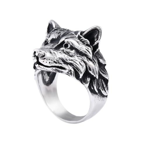 PikaLF Wolfsring für Männer, nordischer Wikinger-Wolfskopfring, Retro-Wolfstotemringe, Wolf-Siegelringe, Wolfsamulettring, Punk-Tier-Wolfsschmuck (18.9) von PikaLF
