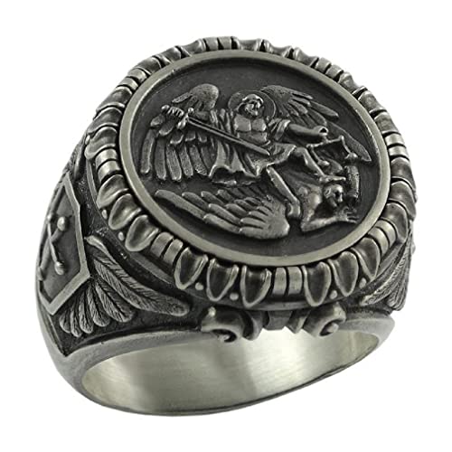 St. Michael Ring für Männer, Vintage Cross Shield Ring, Viking Angel Wings Ring, Saint Michael der Erzengel Ring, Religiöser Amulettring, Punk Christian Faith Schmuck (17.3) von PikaLF