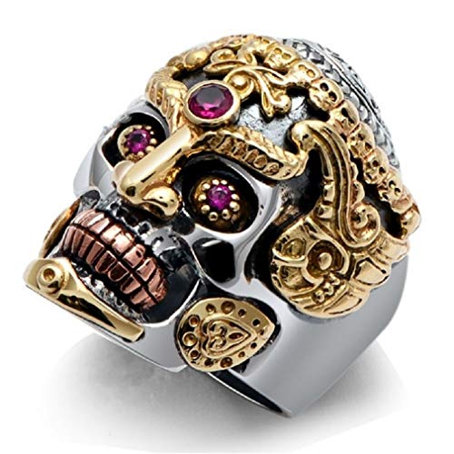 Sugar Skull Ringe für Männer, Demon Skull King Ring, Cool Devil Skull Head Ring Halloween Biker, Gothic Purple Eye Vampir Schädel Cocktail Party Ring, Vintage Punk Skull Schmuck (17.3) von PikaLF