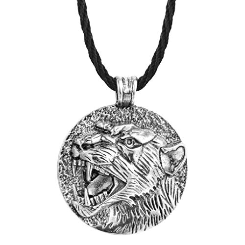 Tiger Halskette für Männer, nordische Wikinger Tiger Kopf Anhänger Halskette mit 17,7 "Kette, Vintage Tiger Totem Amulett Halskette, brüllende Tiger Münze Halskette, Punk Tier Tiger Schmuck (Silber) von PikaLF