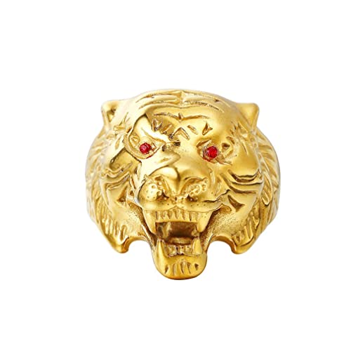 Tiger Ring für Männer, Edelstahl Nordischer Wikinger Tigerkopf Ring, Jahrgang Tiger Schädel Totem Ringe, Goldener Tiger Siegel Amulett Ring, Punk Tier Tiger Schmuck Geschenk für Männer Jungen (20.6) von PikaLF