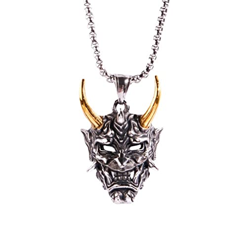 Totenkopf Halskette für Männer, Goldenes Horn Totenkopf Halskette, Gothic Dämon Schädel Kopf Halskette Halloween, Viking Totenkopf Anhänger Halskette mit 23,6" Kette von PikaLF