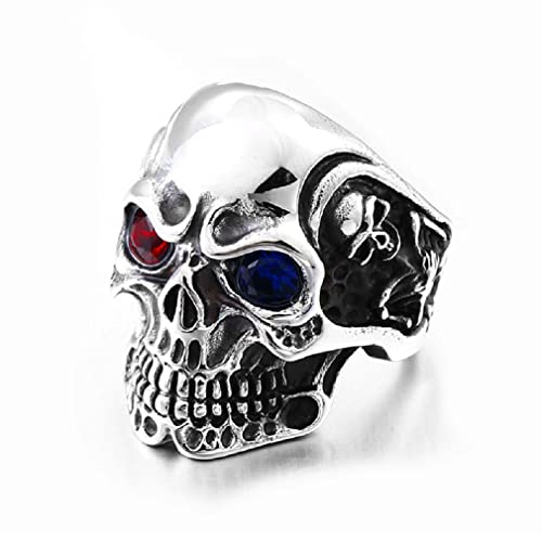 Totenkopf Ring für Männer, Gothic Dämon Schädel Kopf Ring, Rot Blau Auge Schädel Skelett Ring, Punk Rock Totenkopf Totem Ring, Hip Hop Halloween Schädel Biker Ring, Wikinger Schädel Schmuck (18.1) von PikaLF