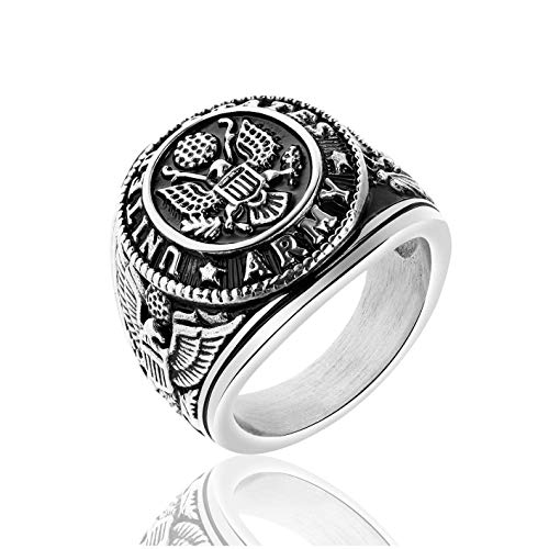 US-Militärarmeering für Männer, Adlermedaillenringe, Vintage Hawk Eagle Ring, USA Fliegender amerikanischer Weißkopfseeadlerring, Vintage-Schmuckgeschenk für Veteranen Männer Jungen (17.3, Silber) von PikaLF