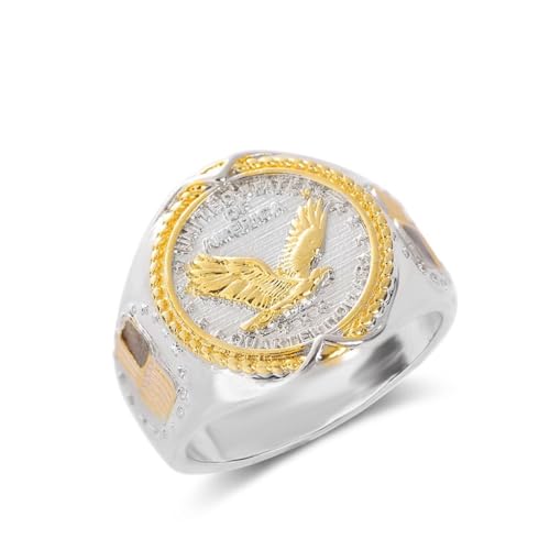 Vintage Hawk Eagle Ring für Männer, USA Fliegender amerikanischer Weißkopfseeadlerring, amerikanischer Flaggenring, Ring der US-Militärarmee Adlermedaillenringe, Vintage-Schmuck für Veteranen (21.4) von PikaLF