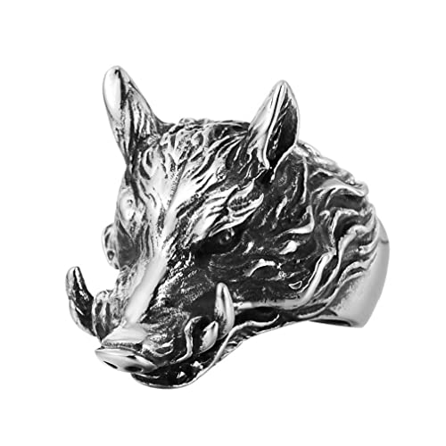 Wildschwein Ring für Männer, Edelstahl Schwein Ring, Jahrgang Wildschwein Ringe, nordischen Wikinger Wildschwein Kopf Ring, Wildschwein Totem Amulett Ring, Punk Tier Schwein Schmuck Geschenk (19.8) von PikaLF