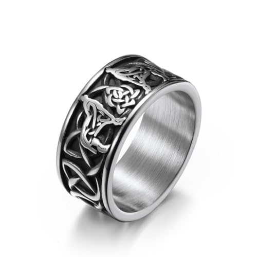 Wolfsring für Männer, Retro-Wolfs-Totemringe, Kreuzlinienring, nordischer Wikinger-Wolfsring, Wolf-Siegelringe, Amulettring, Punkring, Tierwolfschmuck für Männer Jungen (18.9) von PikaLF