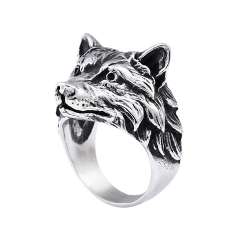 PikaLF Wolfsring für Männer, nordischer Wikinger-Wolfskopfring, Retro-Wolfstotemringe, Wolf-Siegelringe, Wolfsamulettring, Punk-Tier-Wolfsschmuck (18.1) von PikaLF