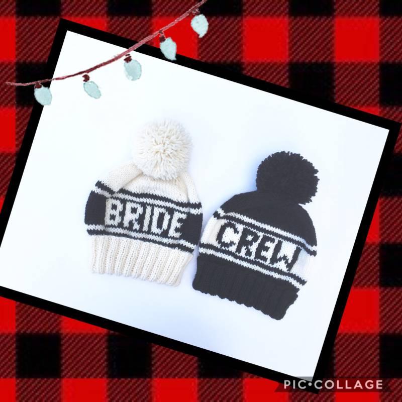 Braut Und Crew Mütze Set, Handgestrickte Mützen Für Junggesellinnenabschiede, Brautjungfer Geschenke, Pom Winter Hochzeit Foto Requisiten von Pikeys