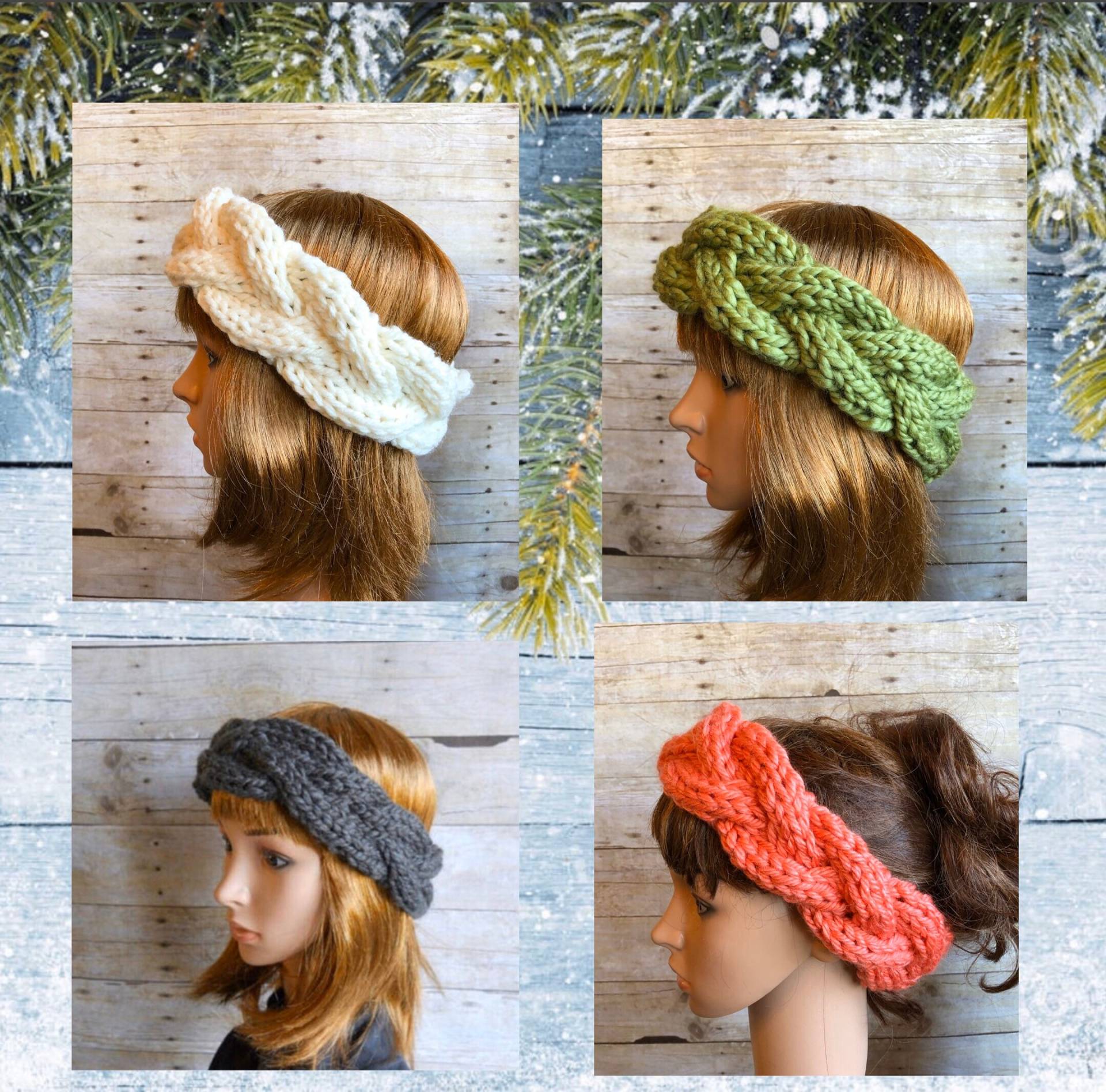 Handgestrickter Ohrenwärmer Mit Zopfmuster Boho Zopf Stirnband von Pikeys