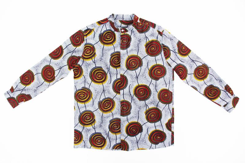 Erwachsene Unisex Button Down Stehkragen Hemd "Spirals", Faire Löhne, Nachhaltige, Sozial Verantwortliche Mode, Designer African Wax Textile." von PikkuTakki